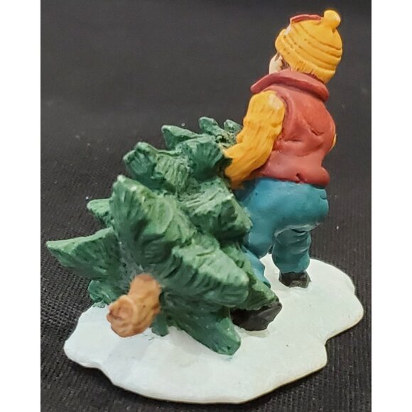 Santa's Workbench BOY CARRYING PINE TREE Christmas Village figure OWell 1.5"h - Picture 4 of 6
